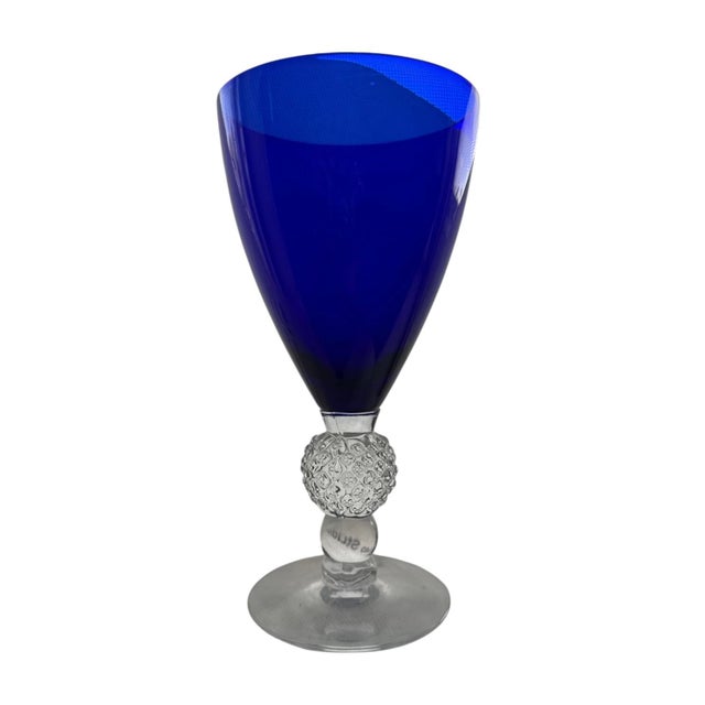 Vintage Morgantown Glass Ritz Blue Cobalt Golf Ball Tumbler, Wine glass, Water Goblet, Goblet Stems 7" Excellent Condition