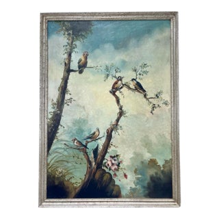 Mid-20th Century Large Ornithological Oil Painting of Songbirds by Ira Monte. For Sale