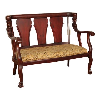 Antique Empire Style Mahogany Figural Carved Settee For Sale