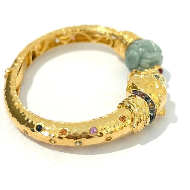 Bochic "Orient" Carved Vintage Mint Jade Bangle Set In 18K Gold & Silver For Sale - Image 18 of 18