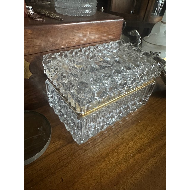 Victorian 19th Century Cut Crystal Casket With Gilt Brass Band For Sale - Image 3 of 3