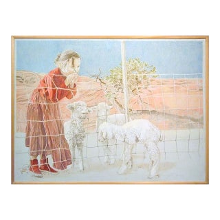 David Ramos "On the Outside Looking In" Original Drawing Canvas, Farm, Sheep For Sale