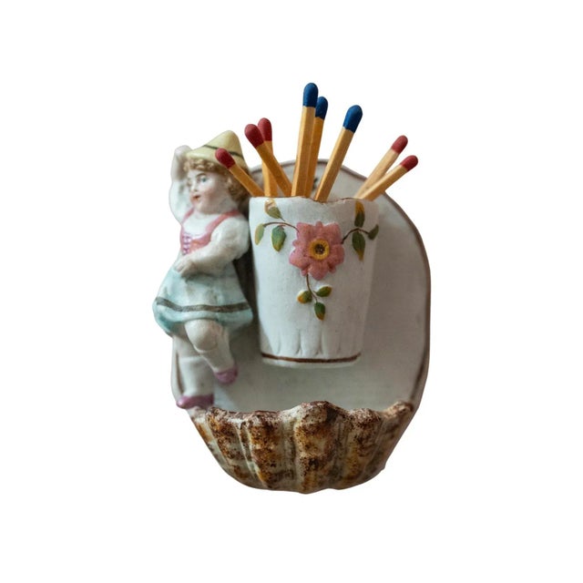 Late 19th Century Hanging Painted Bisque Porcelain Match Striker / Holder For Sale - Image 4 of 9