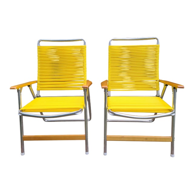 1960s Yellow Telescope Tube Furniture Company Outdoor Chairs - Set of 2 For Sale