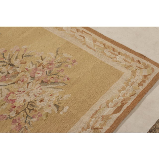 Textile Rug & Kilim’s Aubusson Style Flat Weave in Beige, Cream Medallion Floral Pattern For Sale - Image 7 of 8