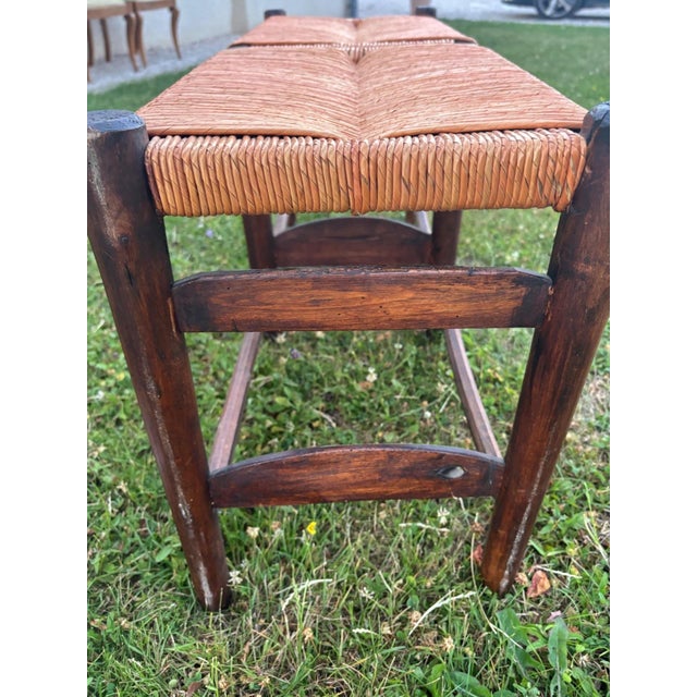 20th Century Rural French Two-Seater Straw Bench in Wood and Rush, 1890s For Sale - Image 5 of 7