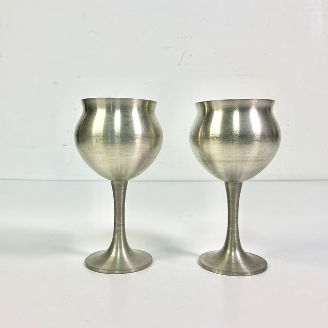 1980s Vintage Hollywood Regency Boho Chic Pewter Wine Goblets - A Pair. For Sale - Image 6 of 9
