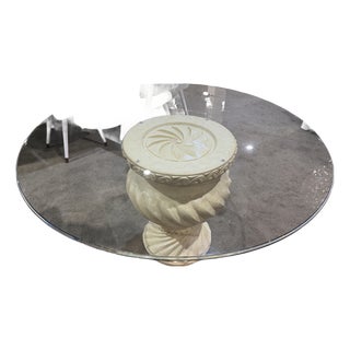 Glass Top Stone Pedestal Base Dining Table For Sale