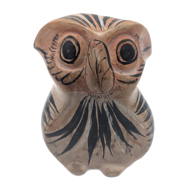 Offered is a hand-painted and burnished glaze vintage late 1950s, or early 1960s owl figurine made in Tonalá, Jalisco,...
