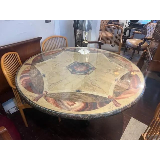 Modern 1970s Large 5ft Indoor Outdoor Patio Dining Table Iron Base Glass Top For Sale - Image 3 of 4