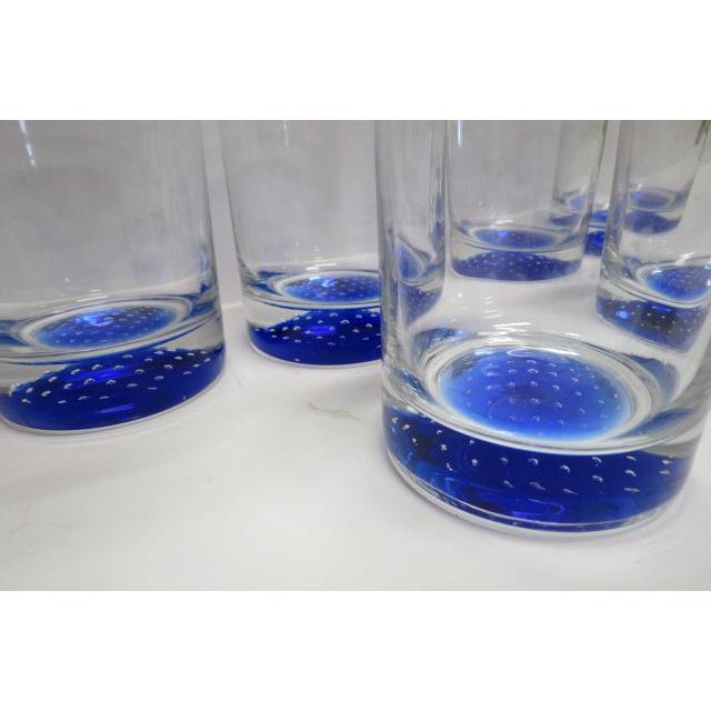 2010s Murano Blue Bubble Bottom Bullicante Whiskey Glasses Set of 6
