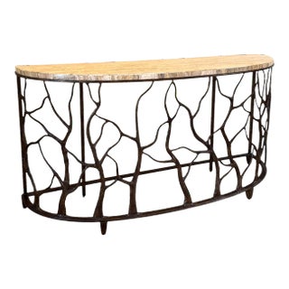 Organic Modern Tommy Bahama Bannister Garden Stone Top Iron Console For Sale