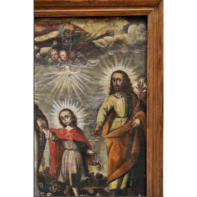 18th C. Spanish Colonial Holy Family Oil-on-Canvas For Sale - Image 4 of 7