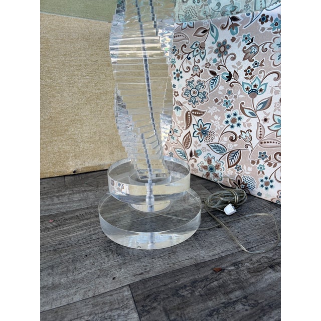 Plastic Stacked Lucite Blocks Spiral Floor Lamp in the Karl Springer. Style. Circa 1970s For Sale - Image 7 of 13
