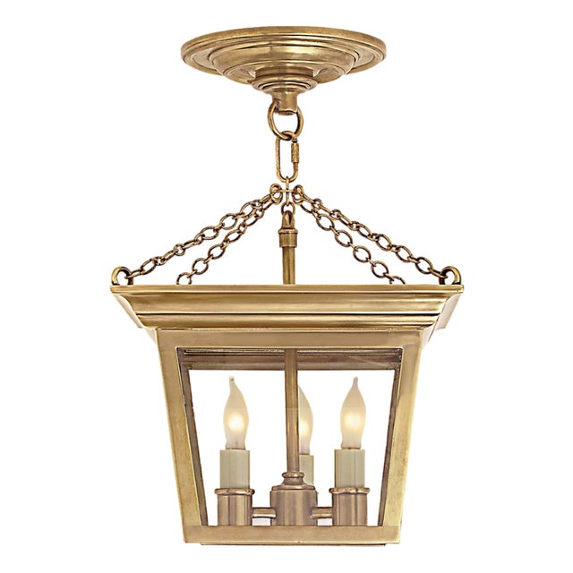 Open Box New Visual Comfort Chapman & Myers Cornice Semi-Flush Lantern Brass Finish For Sale