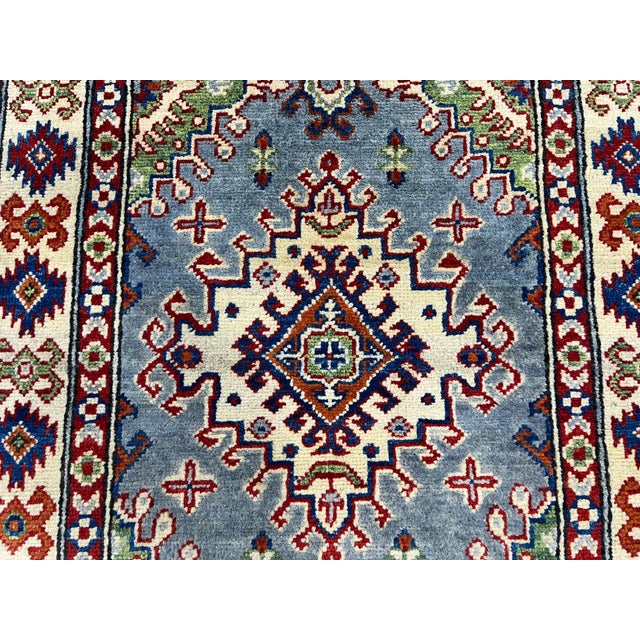 Cream Gray, Cream and Red Kazak Wool Runner Rug, 2'9" X 6'4" For Sale - Image 8 of 15