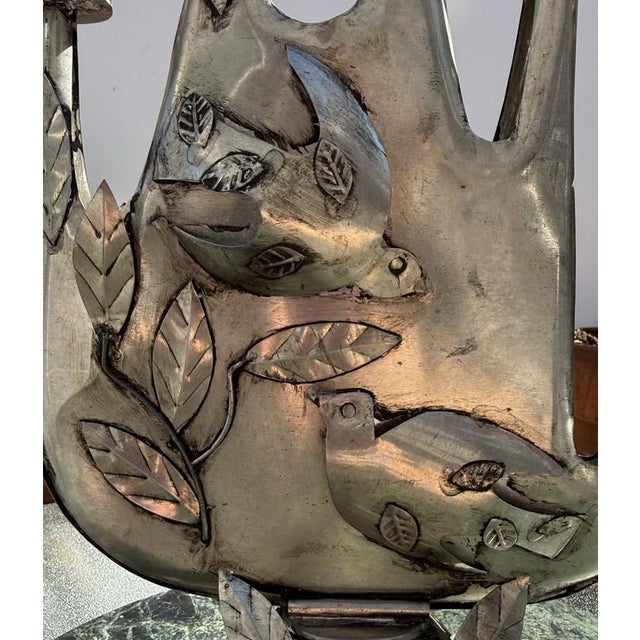 Mid-Century Modern Gene Byron Attrib MCM Brutalist Folk Art Mexican Tin Modernist Candelabra Sculpture, Birds For Sale - Image 3 of 10