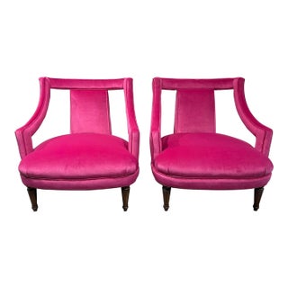 Pair of Chairs Open Arm Lounge Chairs by Silver Craft Furniture Company Gaston Y Daniela Pink Velvet For Sale