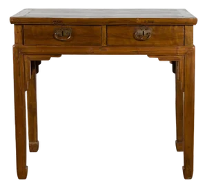 Chinese Qing Dynasty 19th Century Two-Drawer Desk with Bronze Butterfly Hardware