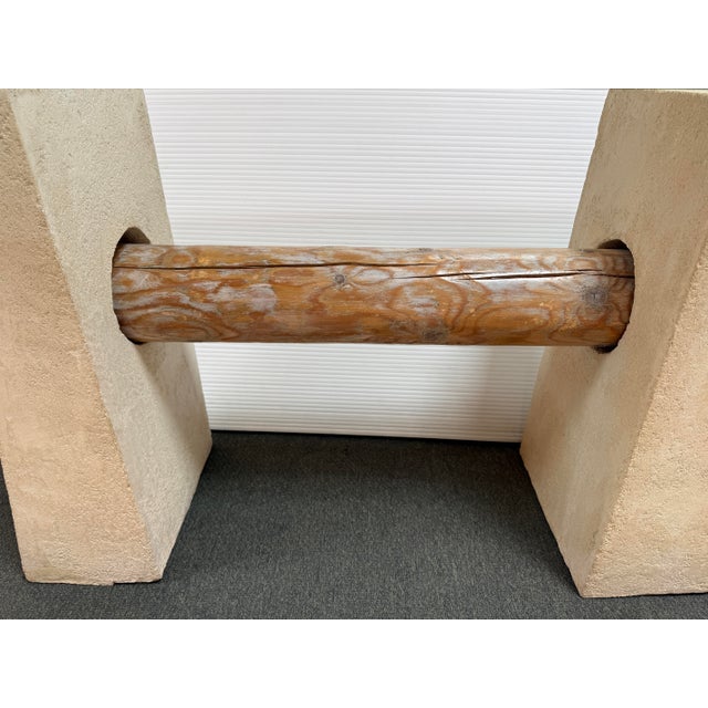 Sculpted Hand Plastered + Glass Console Table For Sale - Image 4 of 11