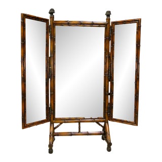Theodore Alexander Faux Bamboo 3-Way Full-Length Cheval Floor Mirror For Sale