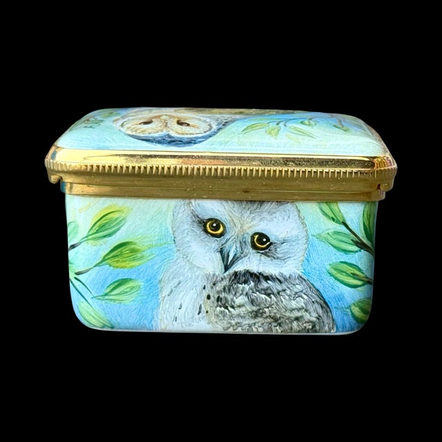 Elliot Hall Enamels Owls Avian Wildlife Trinket Box by S. Selby, Limited Edition 1/1 For Sale In San Diego - Image 6 of 9