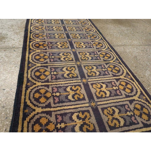 Mid 20th Century Galerie Shabab Collection Mid-20th Century Handmade Spanish Savonnerie-Style Runner Rug in Dark Blue For Sale - Image 5 of 10