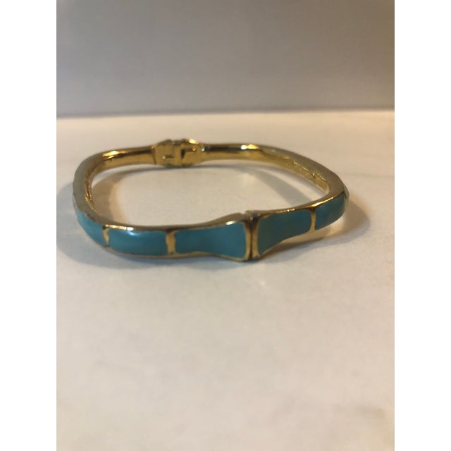 Turquoise 1970s Les Bernard Rectangular Gold Tone Turquoise Enamel Bangle For Sale - Image 8 of 12