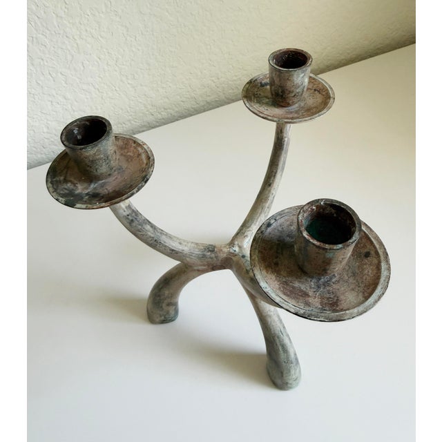 Alberto Giacometti Brutalist Verdigris 3-Arm Candelabra For Sale - Image 4 of 12