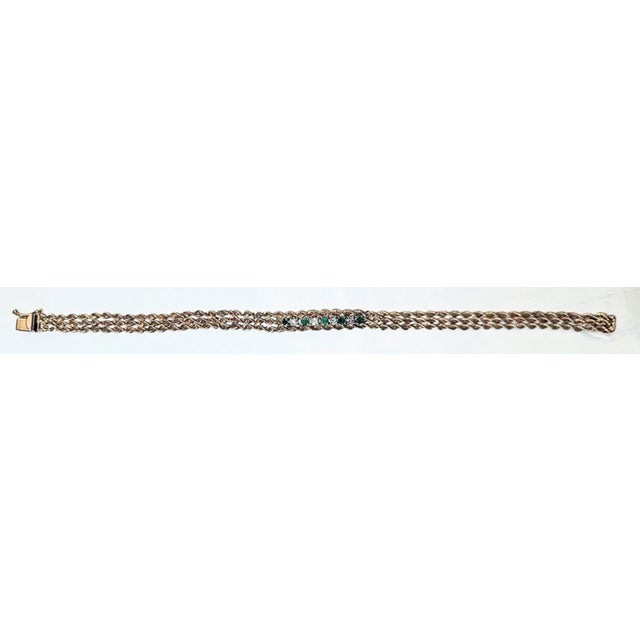 Metal 1970s 14k Gold Diamond and Emerald Bracelet For Sale - Image 7 of 9