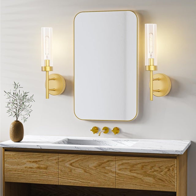 Wall Sconces Set of Two, Hardwired Gold Glass Sconces Set of 2 for Bathroom Mirror, Clearance For Sale In San Francisco - Image 6 of 7