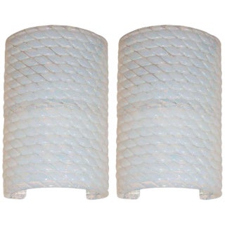 Modernist Handblown Murano Braided Opalescent Glass Curved Sconces - a Pair For Sale