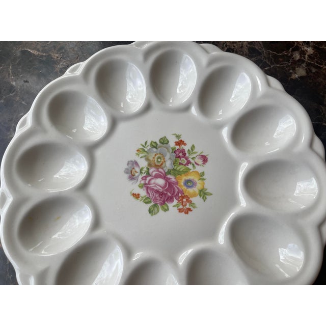 E&R American Artware 'deviled eggs' Plate with colorful floral center.