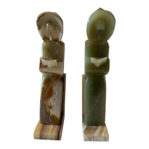 Vintage Solid Onyx Carved Book Ends
