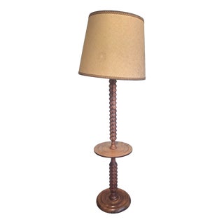 Louis XIII Floor Lamp with Integrated Table in Turned Wood, 1950s For Sale