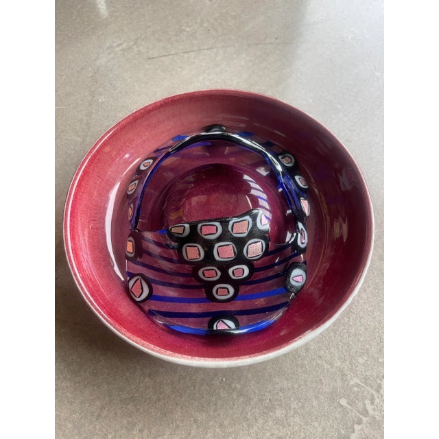 Signed 1980s Postmodern Studio Art Glass & Ceramic Wall Sculpture Charger Memphis Era Fused Centerpiece For Sale - Image 11 of 12