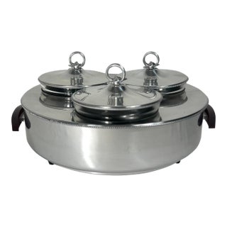 Mid 20th Century Belgian Buenilum Triple Electric Buffet Warming Server With Frosted Glass Inserts For Sale