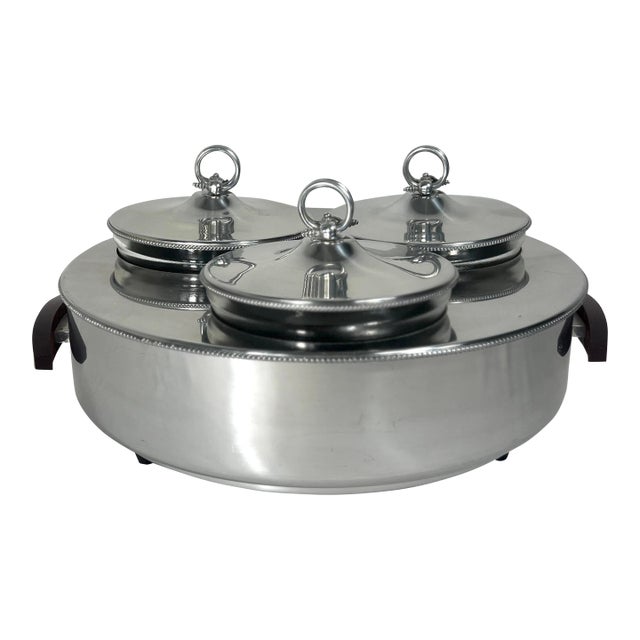 Mid 20th Century Belgian Buenilum Triple Electric Buffet Warming Server With Frosted Glass Inserts For Sale