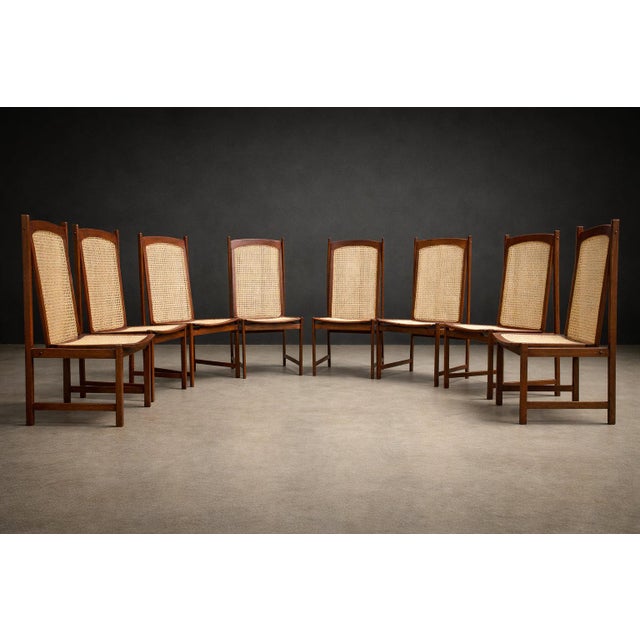1960s Set of Eight Dining Chairs in Hardwood and Caning by Celina Decorações, Brazil, C. 1960s For Sale - Image 5 of 13