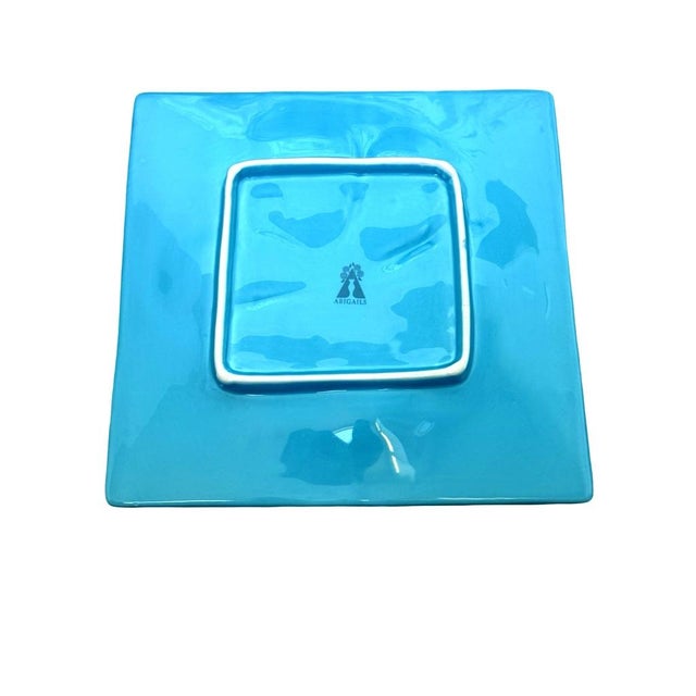 Abigails Oyster Plate Aqua Blue Ceramic With Hand-Painted Design For Sale - Image 4 of 5