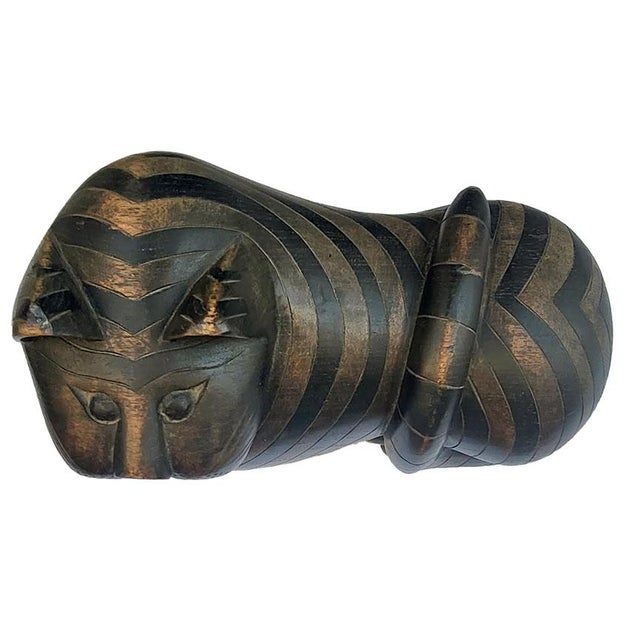 Wood Vintage Carved Mahogany Cat With Secret Stash For Sale - Image 7 of 9