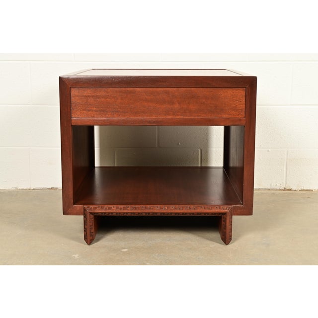 Frank Lloyd Wright for Heritage Henredon Taliesin Mahogany Nightstand or Side Table, Newly Refinished For Sale - Image 14 of 16