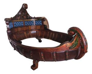 Antique French Empire Style Lit Bateau Bed in Carved Wood, 1880