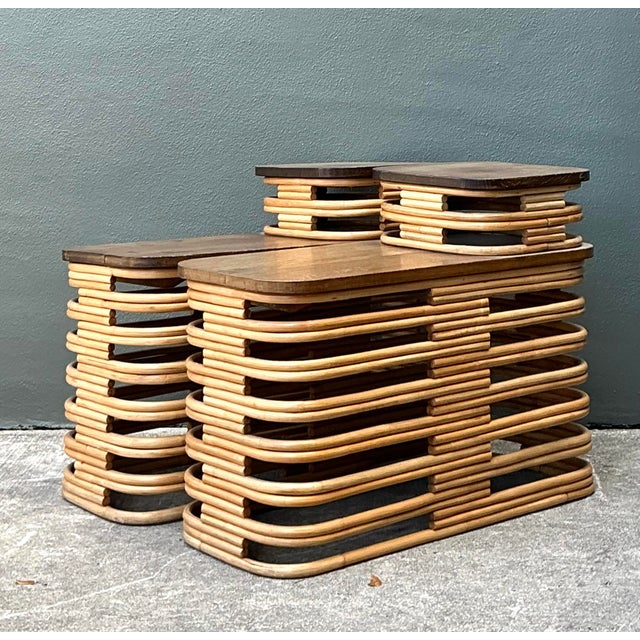 Vintage Stacked Rattan Side Tables After Frankl - A Pair For Sale - Image 4 of 12