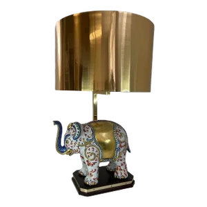 1970s Porcellane Artistiche Italian Porcelain and Brass Elephant Table Lamp From Florence