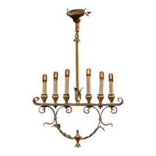 Early 20th Century Mediterranean Revival Wrought Iron and Tole Chandelier For Sale