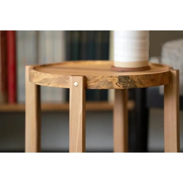 Small Contemporary Satin Walnut Wood Side Table With Bronze Details For Sale - Image 10 of 13