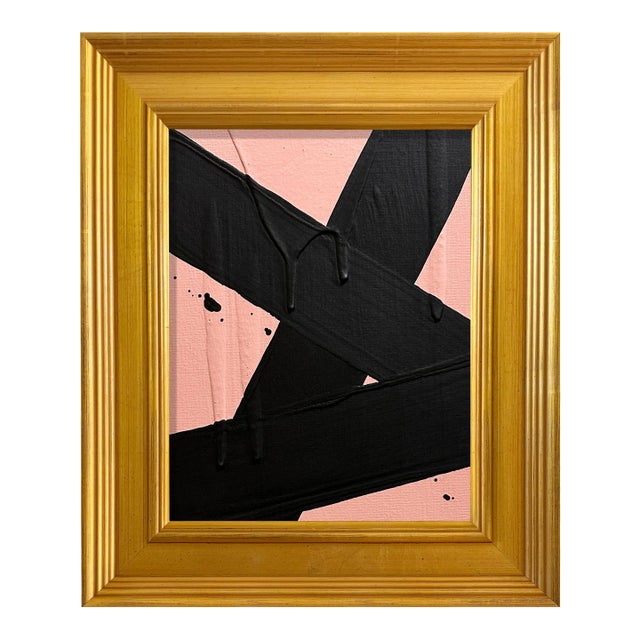 Ron Giusti Mini Abstract Blush Black Acrylic Painting For Sale