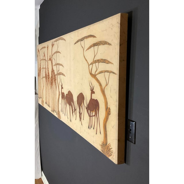 Mid-Century Modern Vintage Large African Batik on Stretcher Artist Signed Wall Art Giraffes and Kudus For Sale - Image 3 of 13