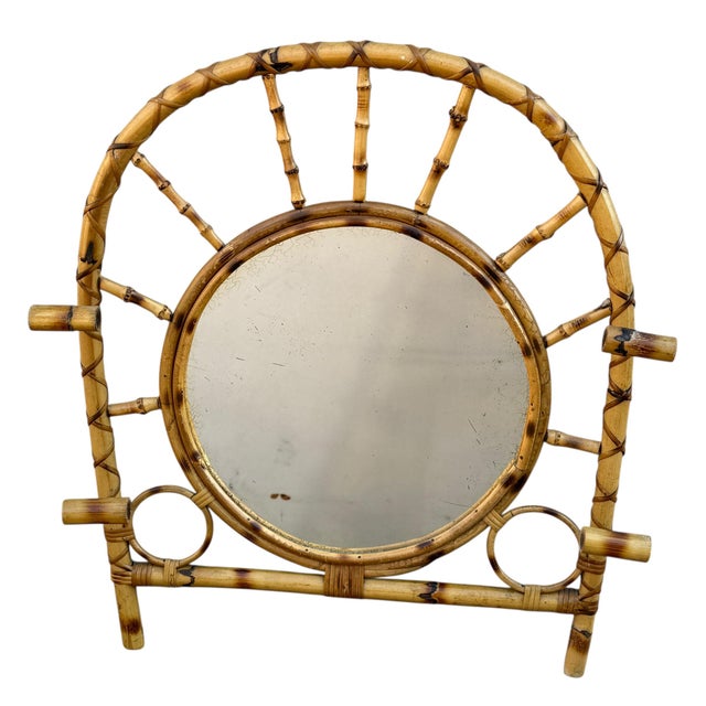 1960s Vintage French Rotin Coat Rack Mirror, 1960s For Sale - Image 5 of 13